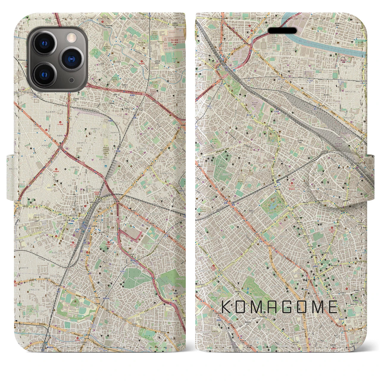 【駒込(東京都)】地図柄iPhoneケース(手帳タイプ)ナチュラル・iPhone 11 Pro Max 用