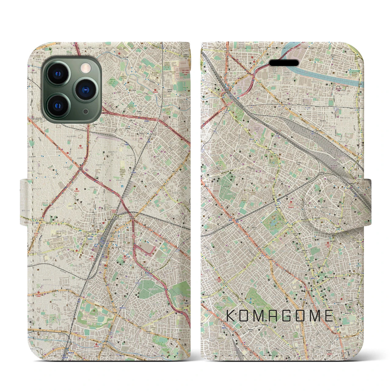 【駒込(東京都)】地図柄iPhoneケース(手帳タイプ)ナチュラル・iPhone 11 Pro 用