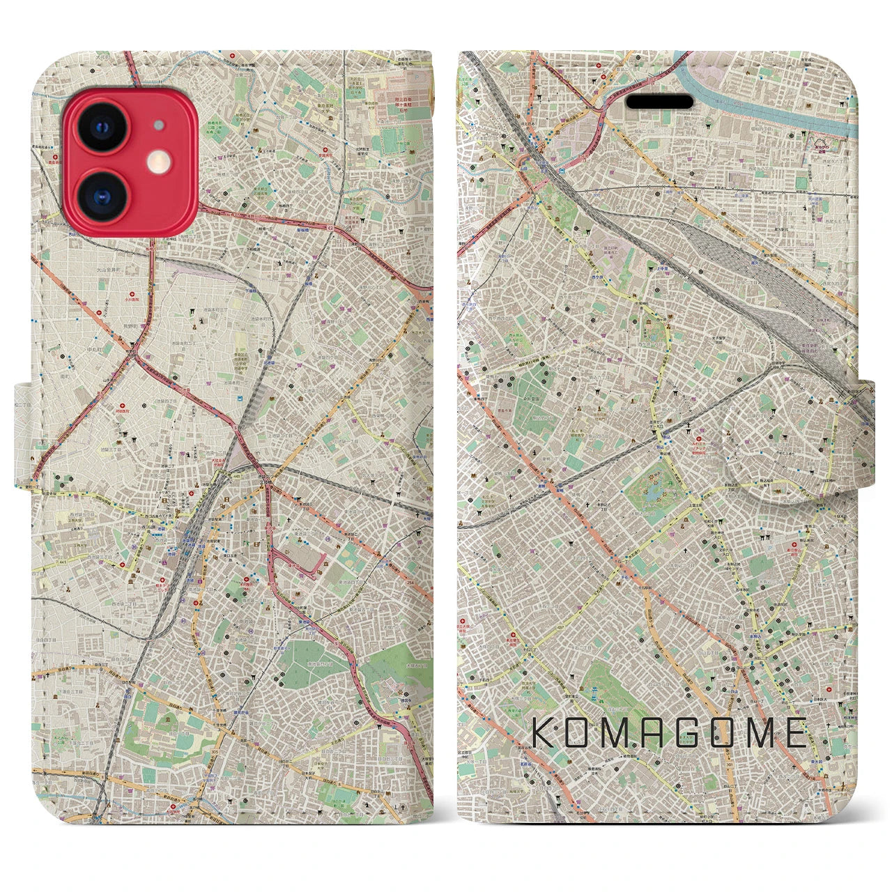 【駒込(東京都)】地図柄iPhoneケース(手帳タイプ)ナチュラル・iPhone 11 用