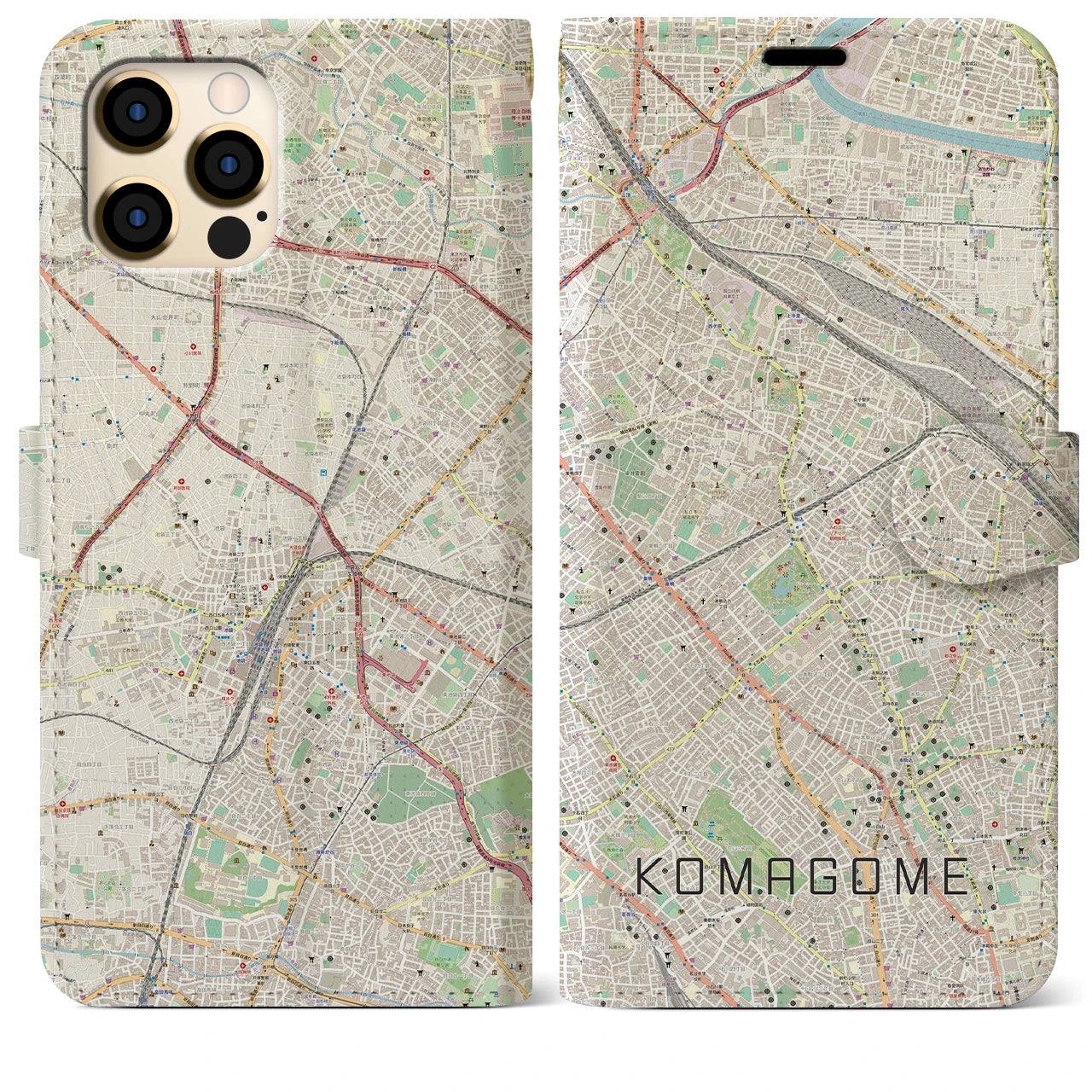 【駒込(東京都)】地図柄iPhoneケース(手帳タイプ)ナチュラル・iPhone 12 Pro Max 用