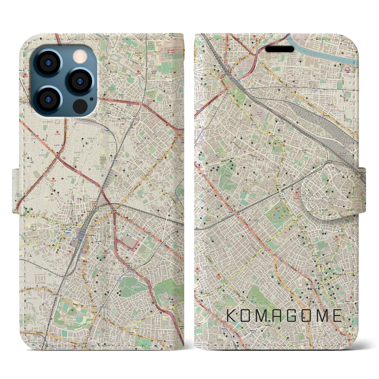 【駒込(東京都)】地図柄iPhoneケース(手帳タイプ)ナチュラル・iPhone 12 / 12 Pro 用
