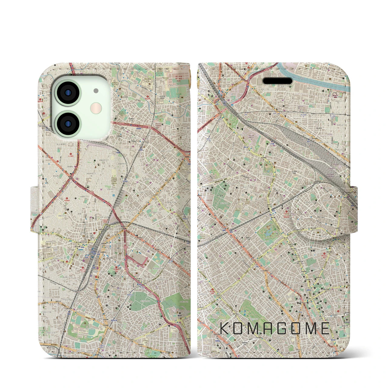 【駒込(東京都)】地図柄iPhoneケース(手帳タイプ)ナチュラル・iPhone 12 mini 用
