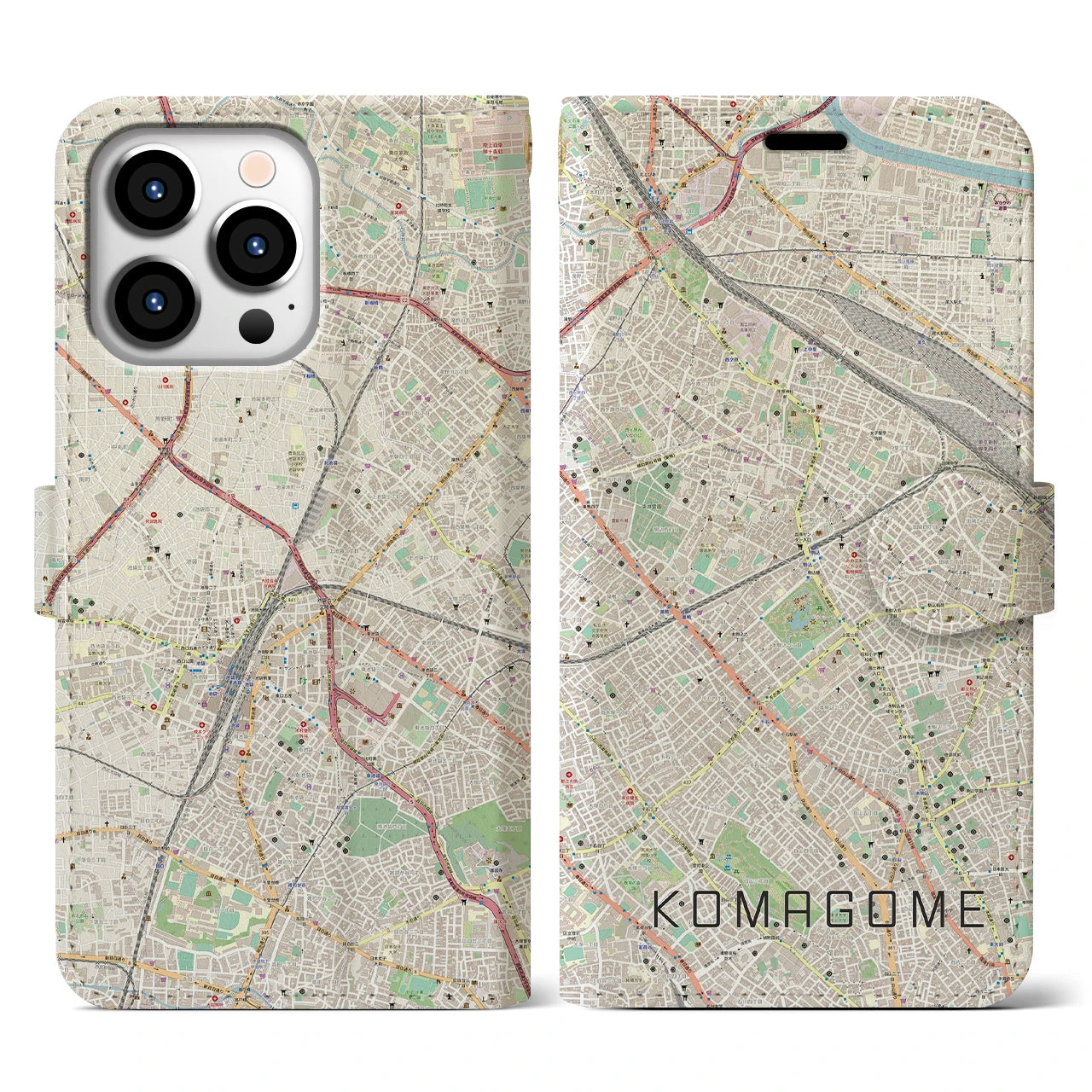 【駒込(東京都)】地図柄iPhoneケース(手帳タイプ)ナチュラル・iPhone 13 Pro 用