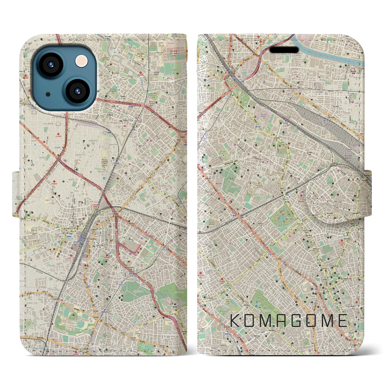 【駒込(東京都)】地図柄iPhoneケース(手帳タイプ)ナチュラル・iPhone 13 用