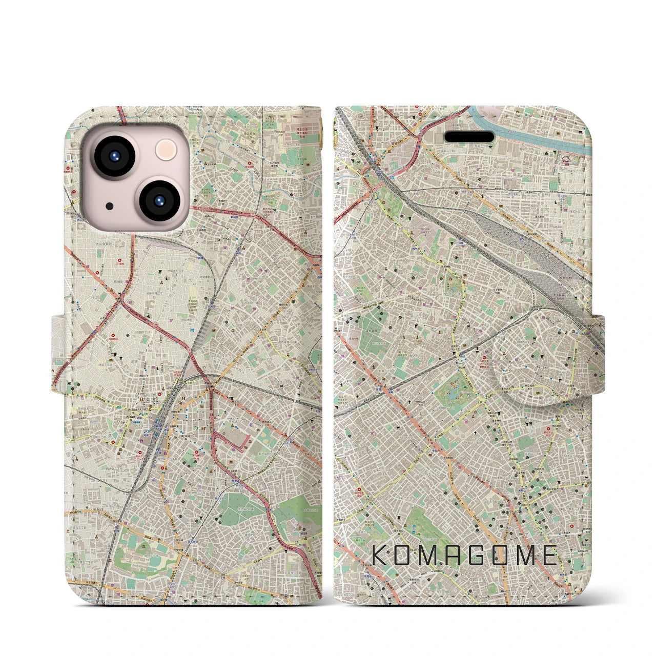 【駒込(東京都)】地図柄iPhoneケース(手帳タイプ)ナチュラル・iPhone 13 mini 用