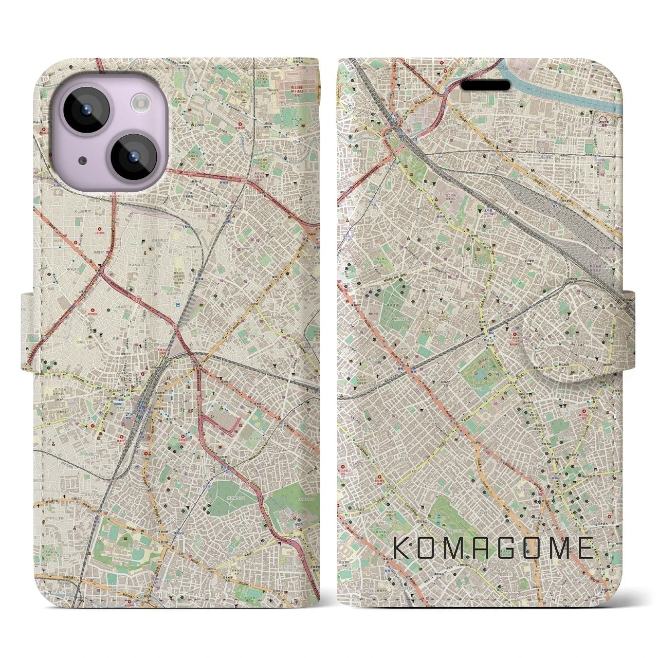 【駒込(東京都)】地図柄iPhoneケース(手帳タイプ)ナチュラル・iPhone 14 用