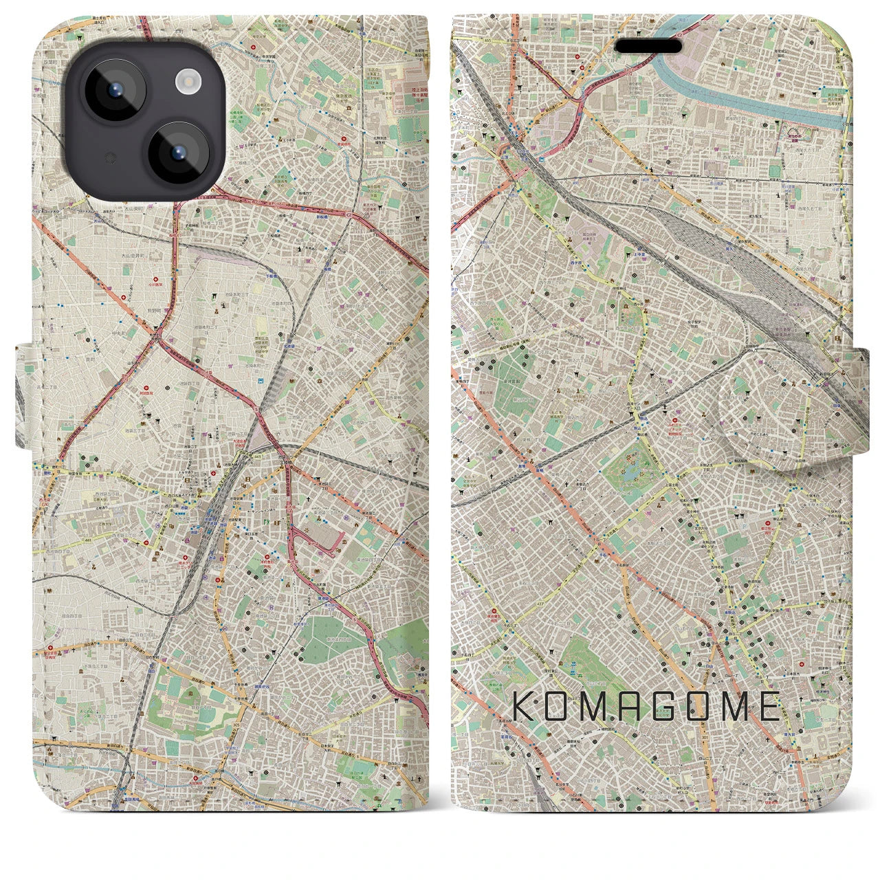 【駒込(東京都)】地図柄iPhoneケース(手帳タイプ)ナチュラル・iPhone 14 Plus 用