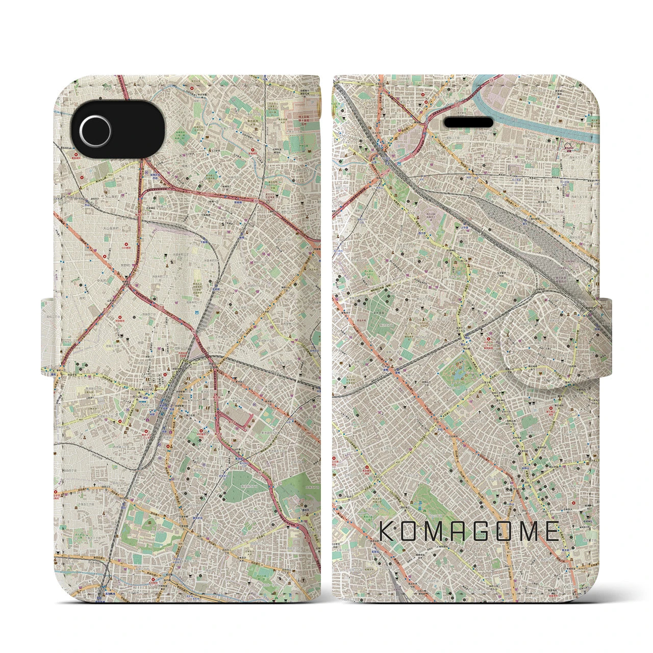 【駒込(東京都)】地図柄iPhoneケース(手帳タイプ)ナチュラル・iPhone SE(第3 / 第2世代) / 8 / 7 / 6s / 6 用