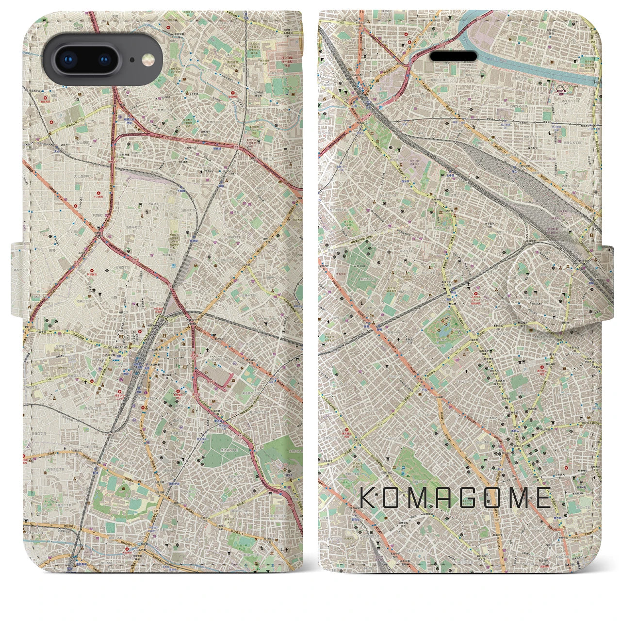 【駒込(東京都)】地図柄iPhoneケース(手帳タイプ)ナチュラル・iPhone 8Plus /7Plus / 6sPlus / 6Plus 用