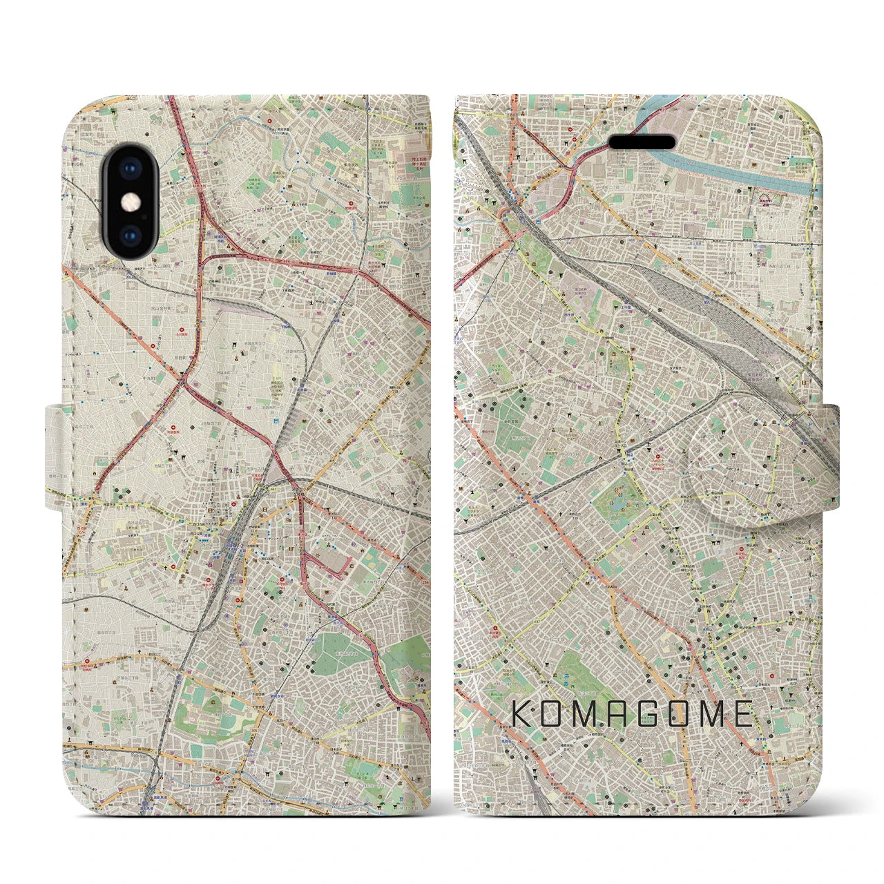 【駒込(東京都)】地図柄iPhoneケース(手帳タイプ)ナチュラル・iPhone XS / X 用