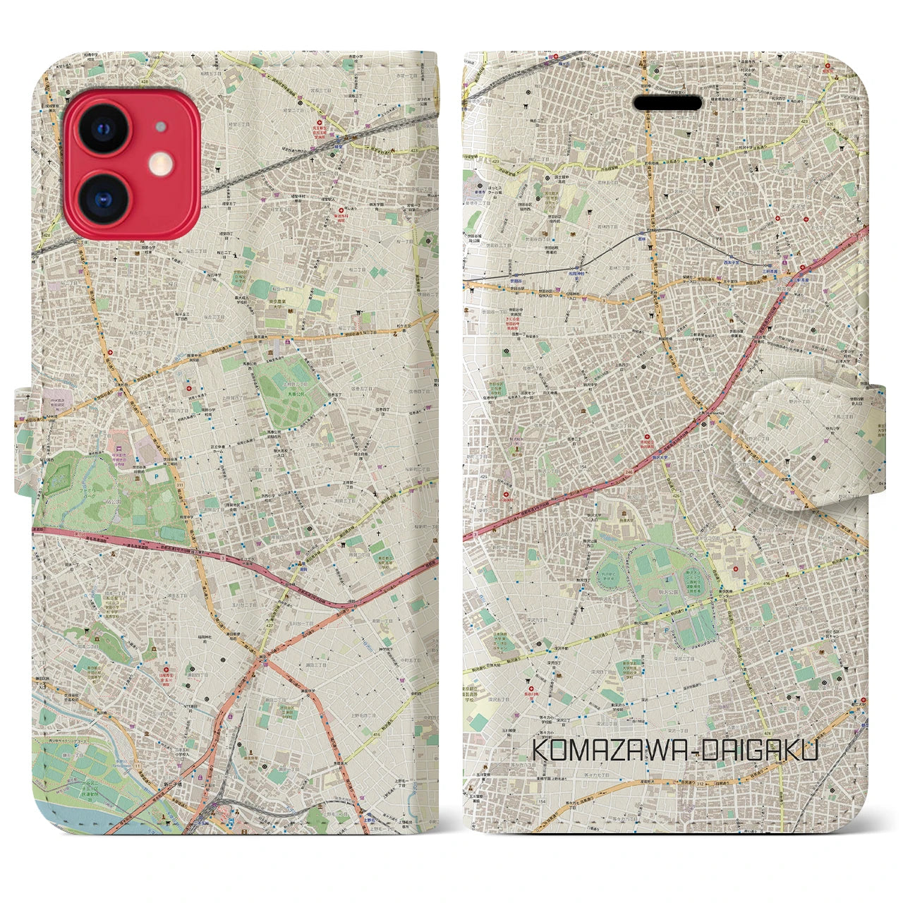 【駒沢大学(東京都)】地図柄iPhoneケース(手帳タイプ)ナチュラル・iPhone 11 用