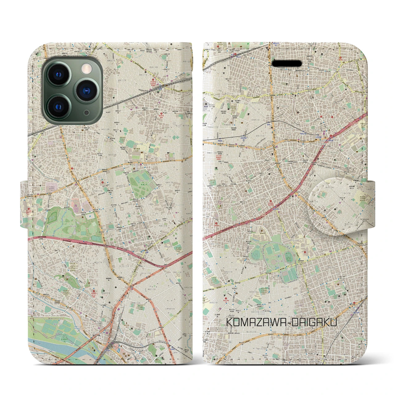 【駒沢大学(東京都)】地図柄iPhoneケース(手帳タイプ)ナチュラル・iPhone 11 Pro 用