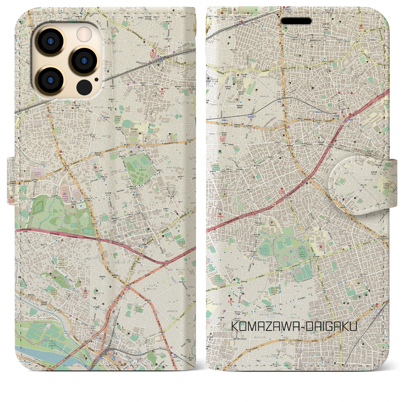 【駒沢大学(東京都)】地図柄iPhoneケース(手帳タイプ)ナチュラル・iPhone 12 Pro Max 用