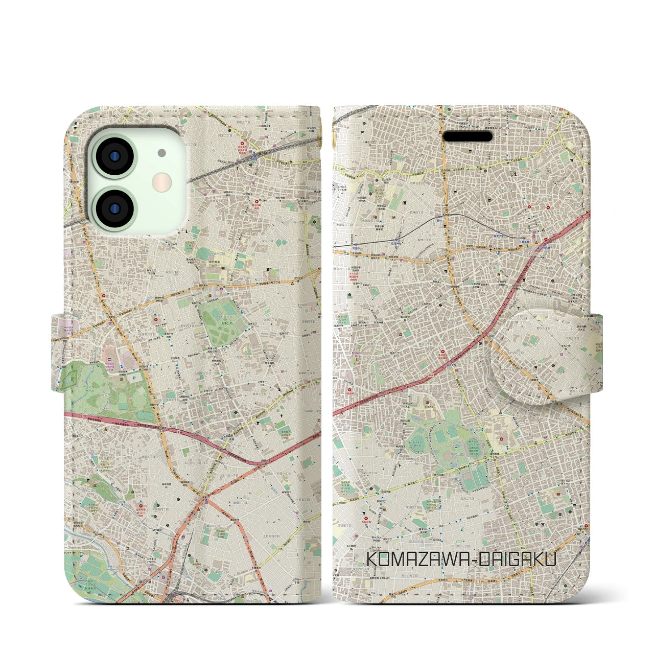 【駒沢大学(東京都)】地図柄iPhoneケース(手帳タイプ)ナチュラル・iPhone 12 mini 用