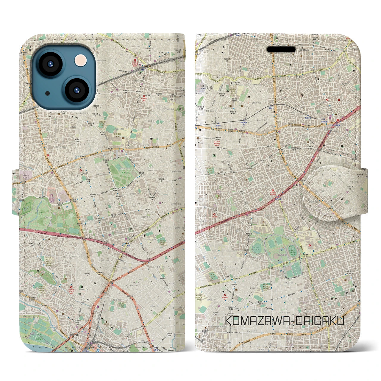 【駒沢大学(東京都)】地図柄iPhoneケース(手帳タイプ)ナチュラル・iPhone 13 用