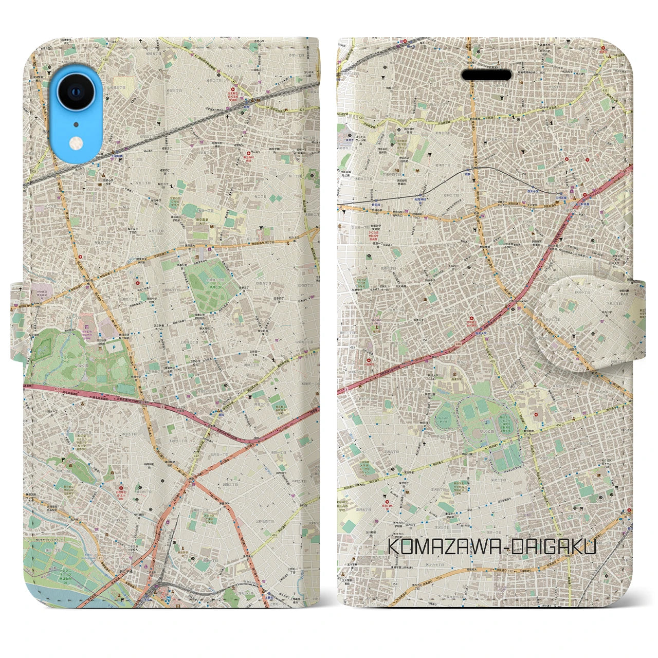 【駒沢大学(東京都)】地図柄iPhoneケース(手帳タイプ)ナチュラル・iPhone XR 用