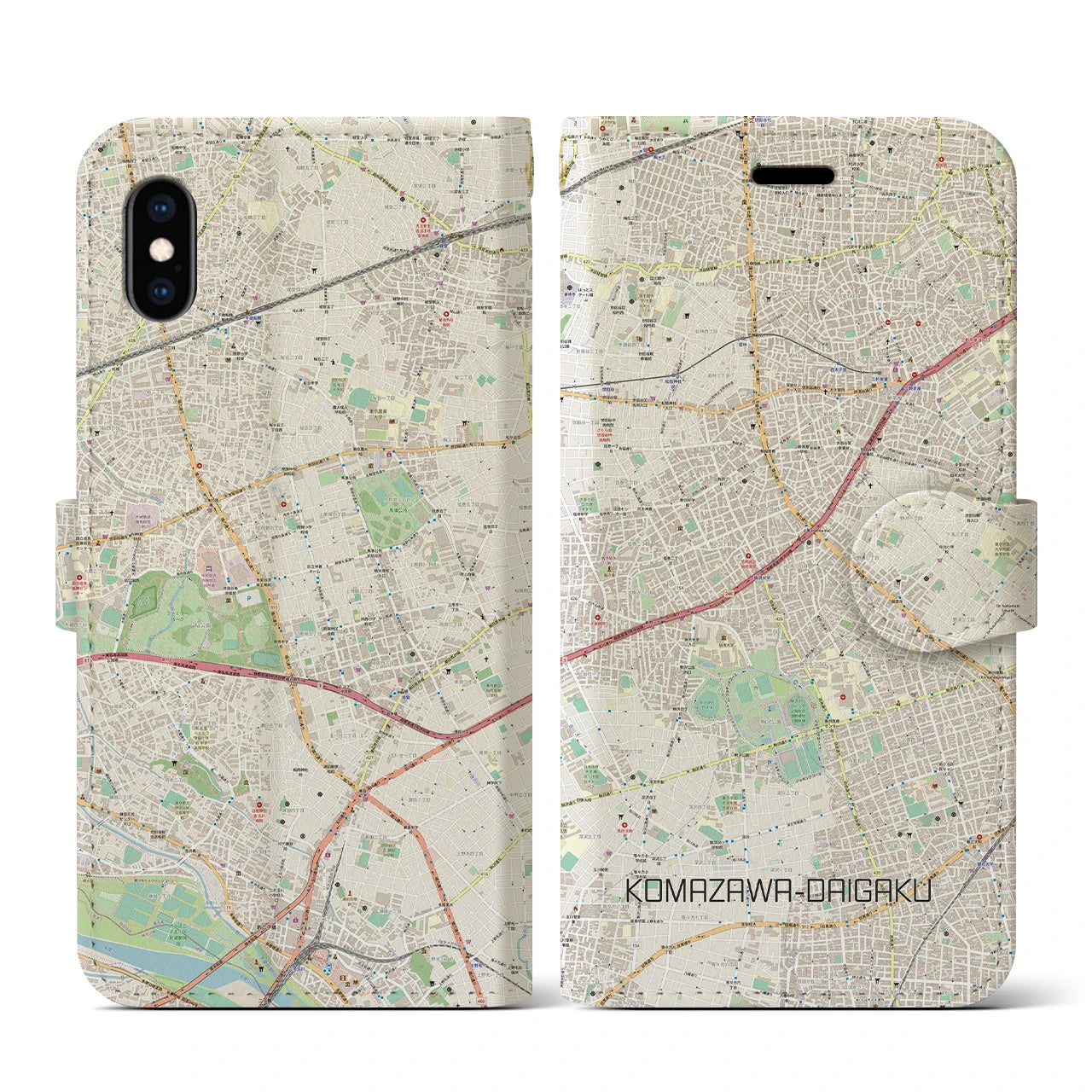 【駒沢大学(東京都)】地図柄iPhoneケース(手帳タイプ)ナチュラル・iPhone XS / X 用