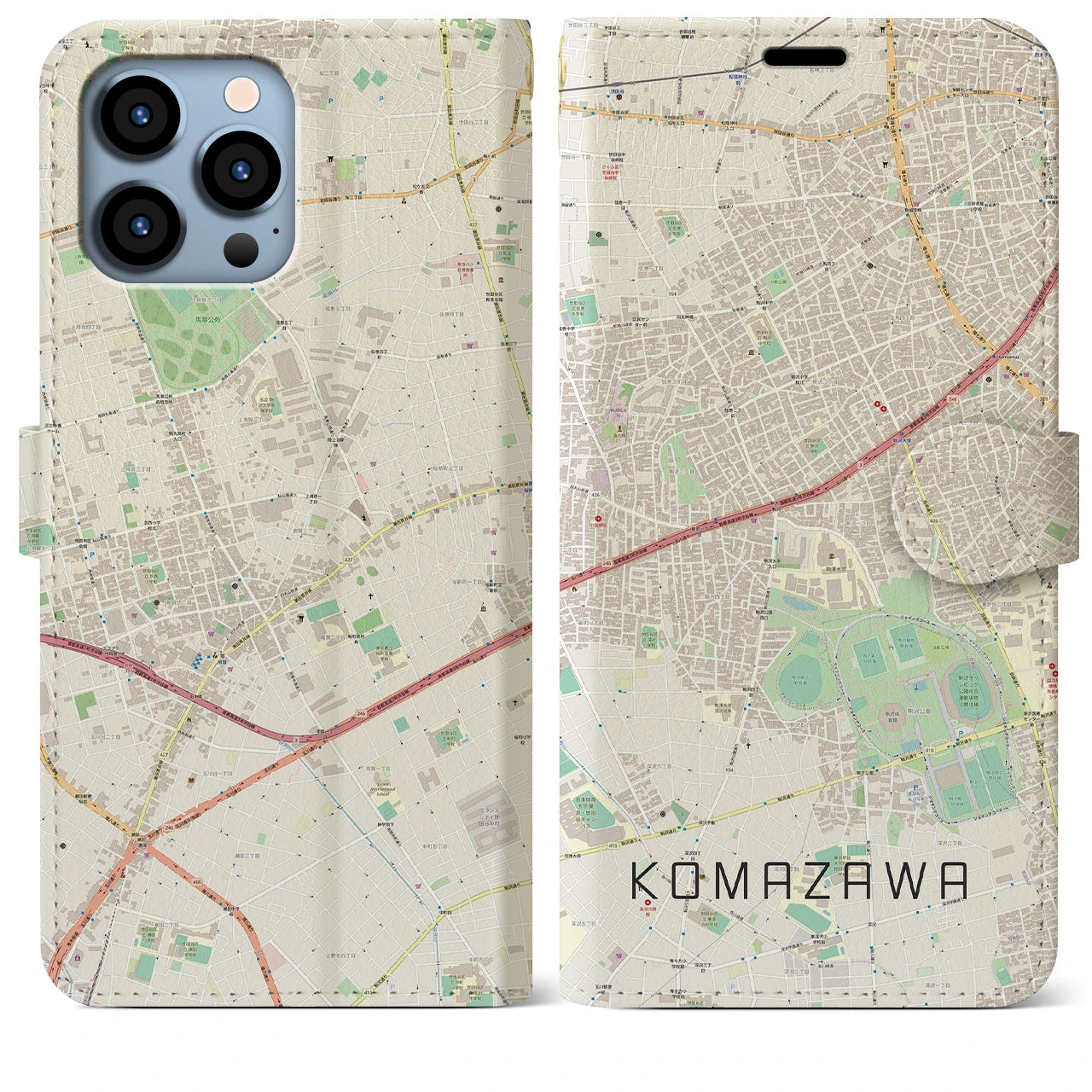 【駒沢(東京都)】地図柄iPhoneケース(手帳タイプ)ナチュラル・iPhone 13 Pro Max 用