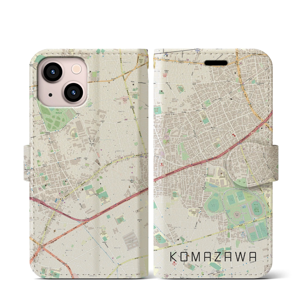 【駒沢(東京都)】地図柄iPhoneケース(手帳タイプ)ナチュラル・iPhone 13 mini 用