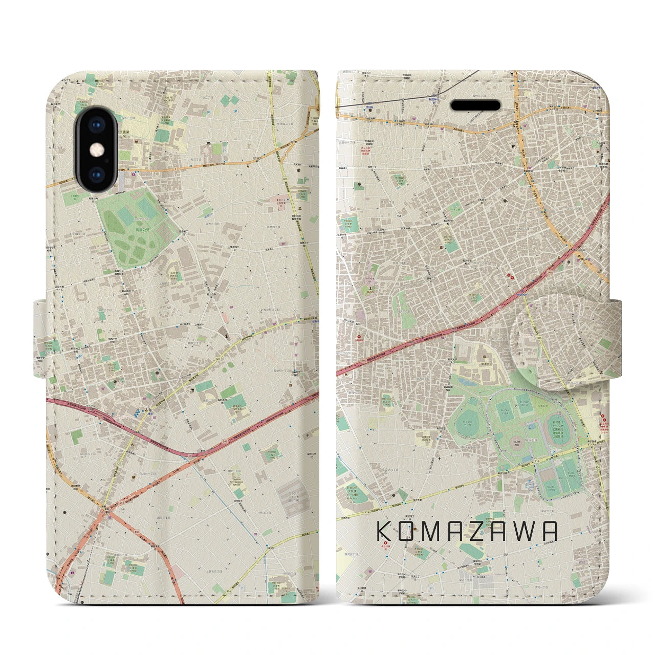 【駒沢(東京都)】地図柄iPhoneケース(手帳タイプ)ナチュラル・iPhone XS / X 用