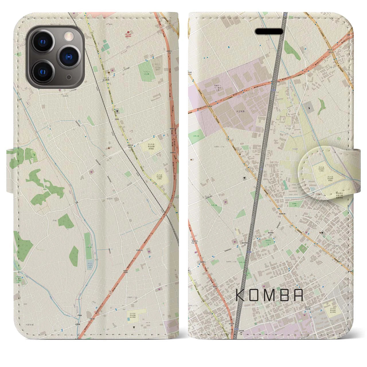 【今羽(埼玉県)】地図柄iPhoneケース(手帳タイプ)ナチュラル・iPhone 11 Pro Max 用