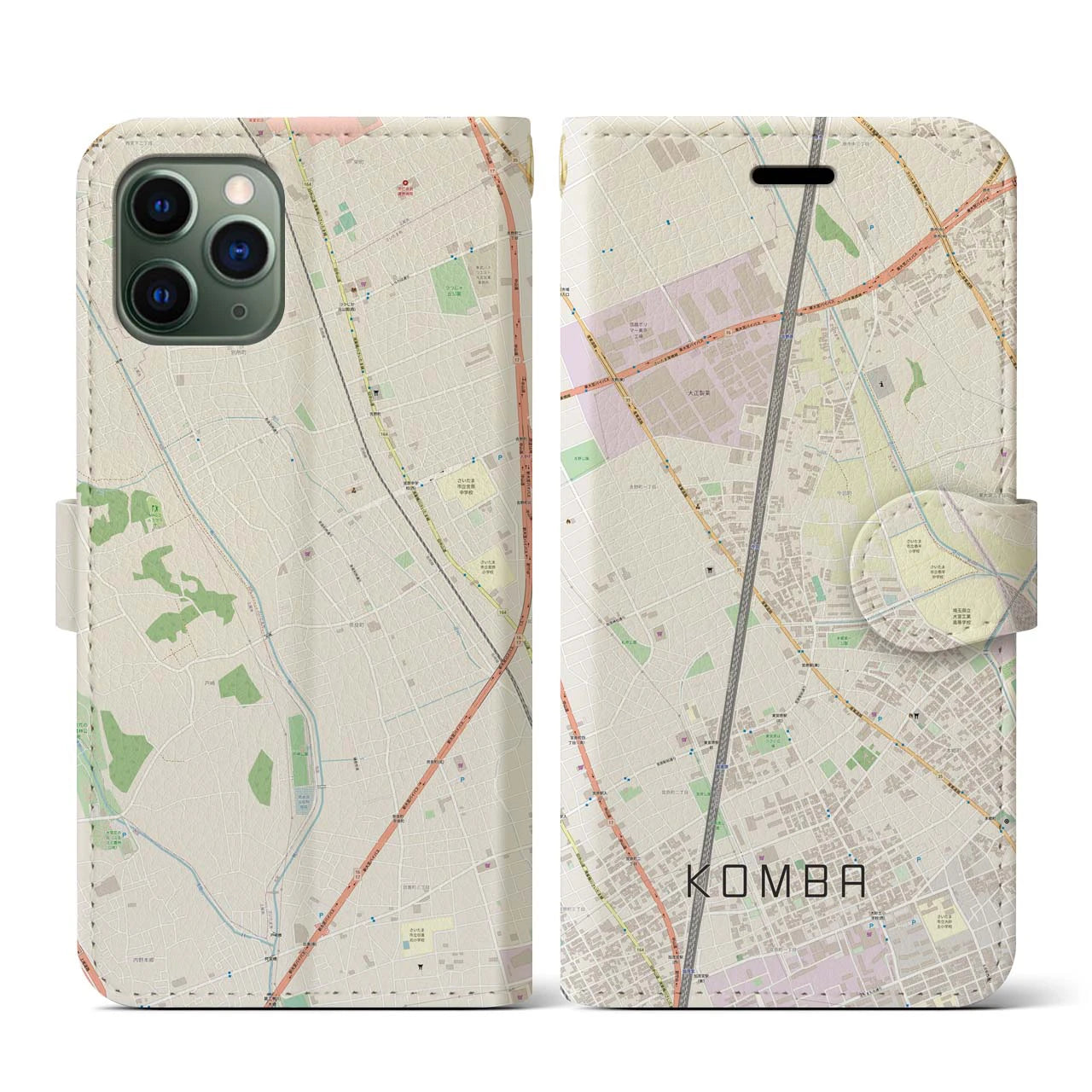 【今羽(埼玉県)】地図柄iPhoneケース(手帳タイプ)ナチュラル・iPhone 11 Pro 用