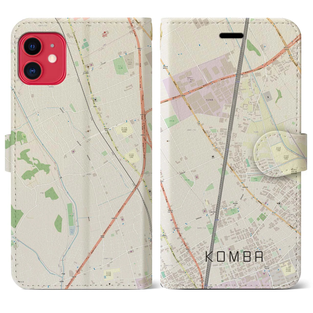 【今羽(埼玉県)】地図柄iPhoneケース(手帳タイプ)ナチュラル・iPhone 11 用