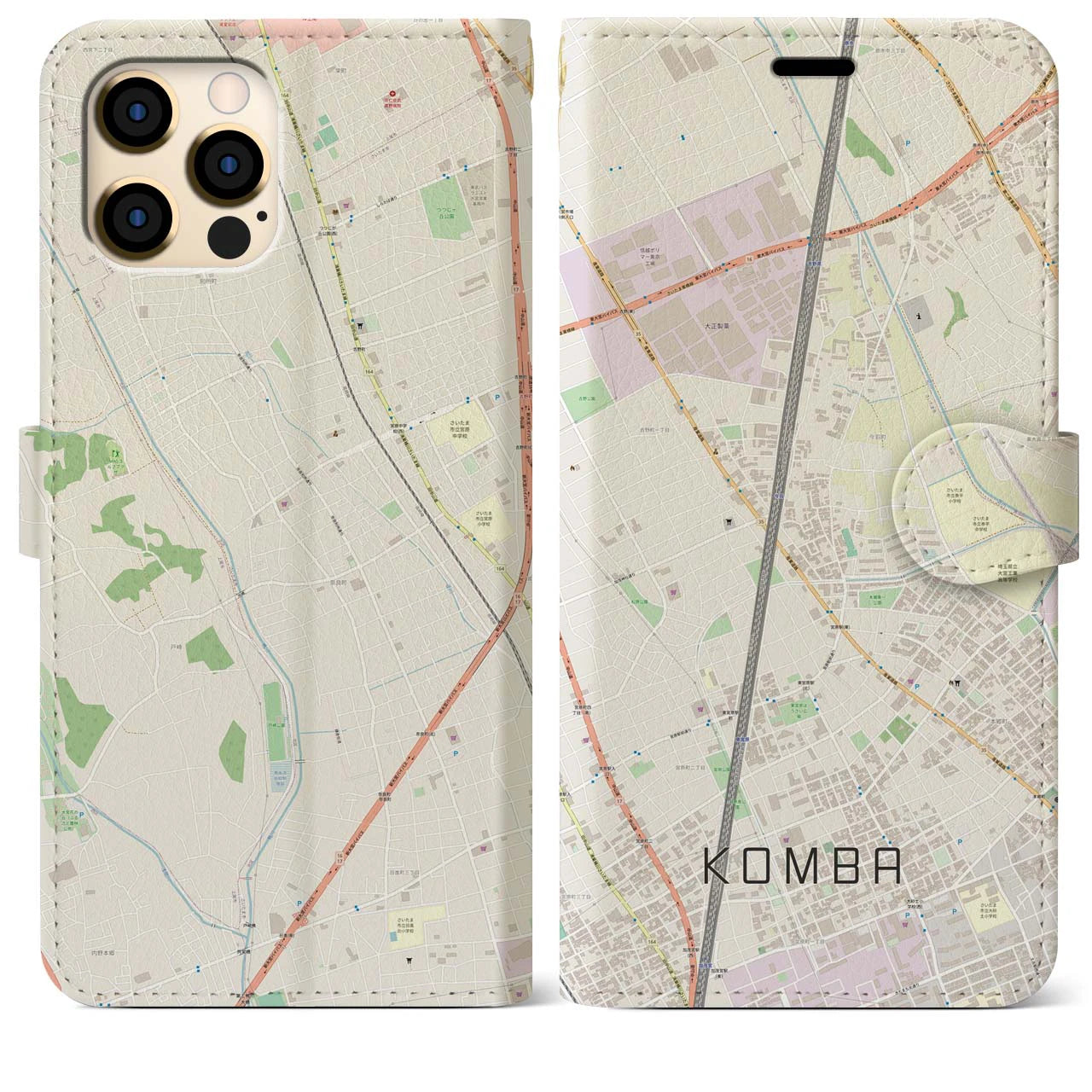 【今羽(埼玉県)】地図柄iPhoneケース(手帳タイプ)ナチュラル・iPhone 12 Pro Max 用