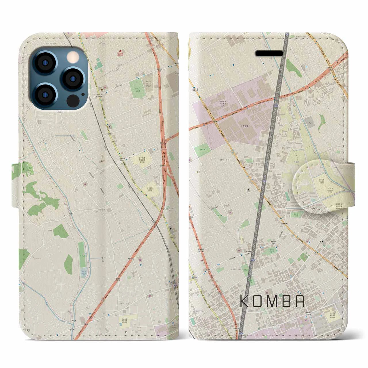 【今羽(埼玉県)】地図柄iPhoneケース(手帳タイプ)ナチュラル・iPhone 12 / 12 Pro 用