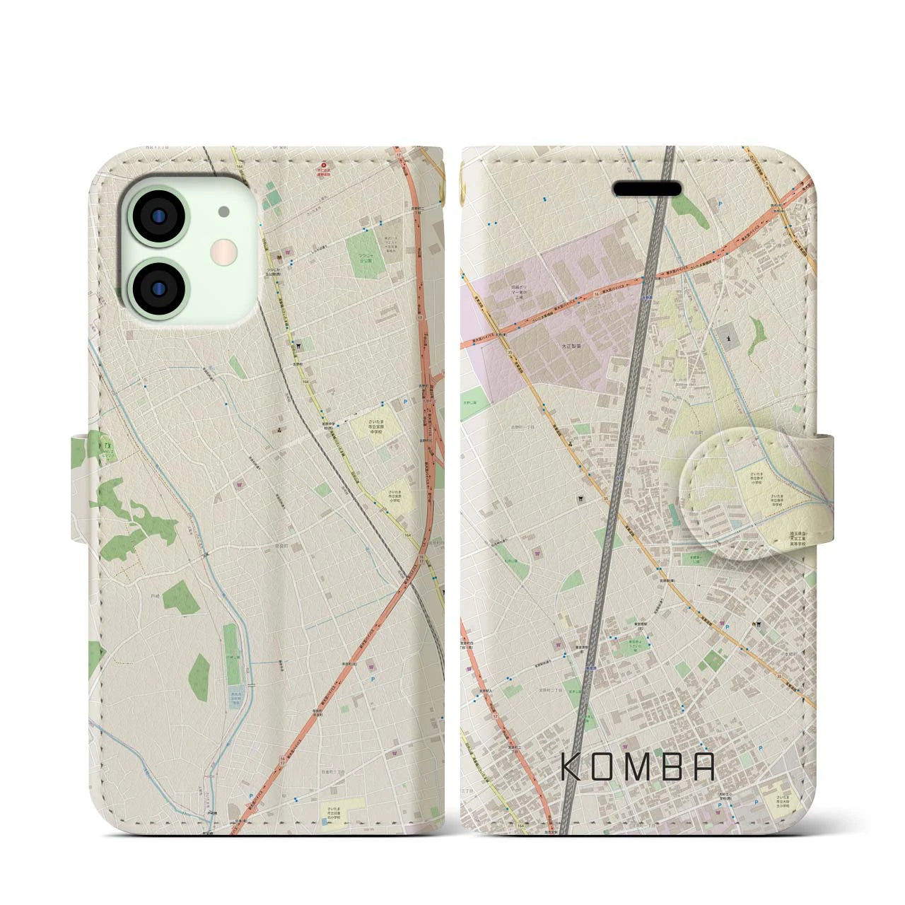 【今羽(埼玉県)】地図柄iPhoneケース(手帳タイプ)ナチュラル・iPhone 12 mini 用