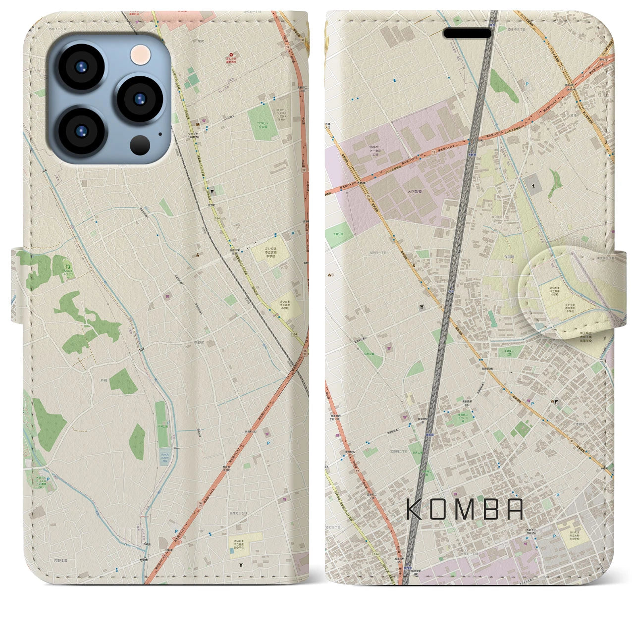 【今羽(埼玉県)】地図柄iPhoneケース(手帳タイプ)ナチュラル・iPhone 13 Pro Max 用