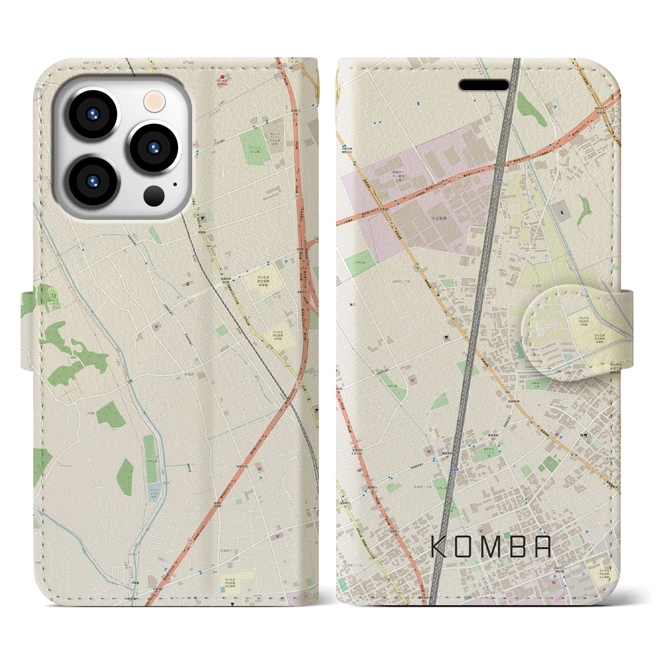 【今羽(埼玉県)】地図柄iPhoneケース(手帳タイプ)ナチュラル・iPhone 13 Pro 用