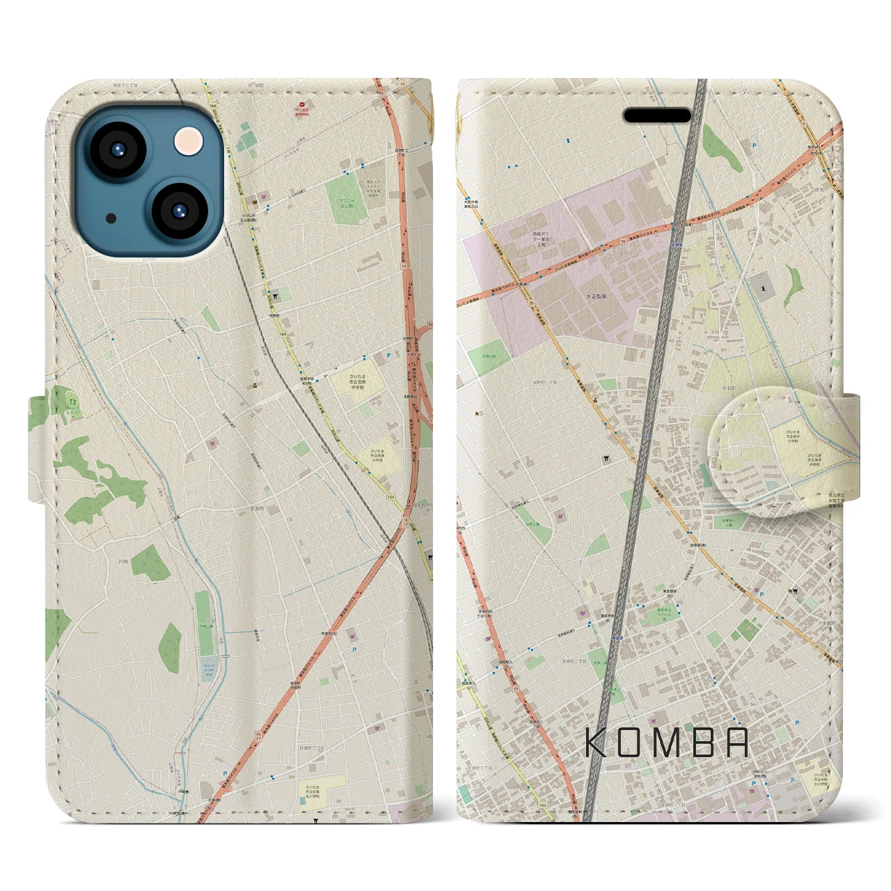 【今羽(埼玉県)】地図柄iPhoneケース(手帳タイプ)ナチュラル・iPhone 13 用