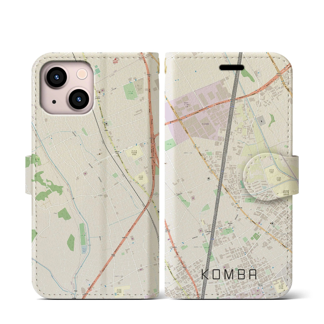 【今羽(埼玉県)】地図柄iPhoneケース(手帳タイプ)ナチュラル・iPhone 13 mini 用