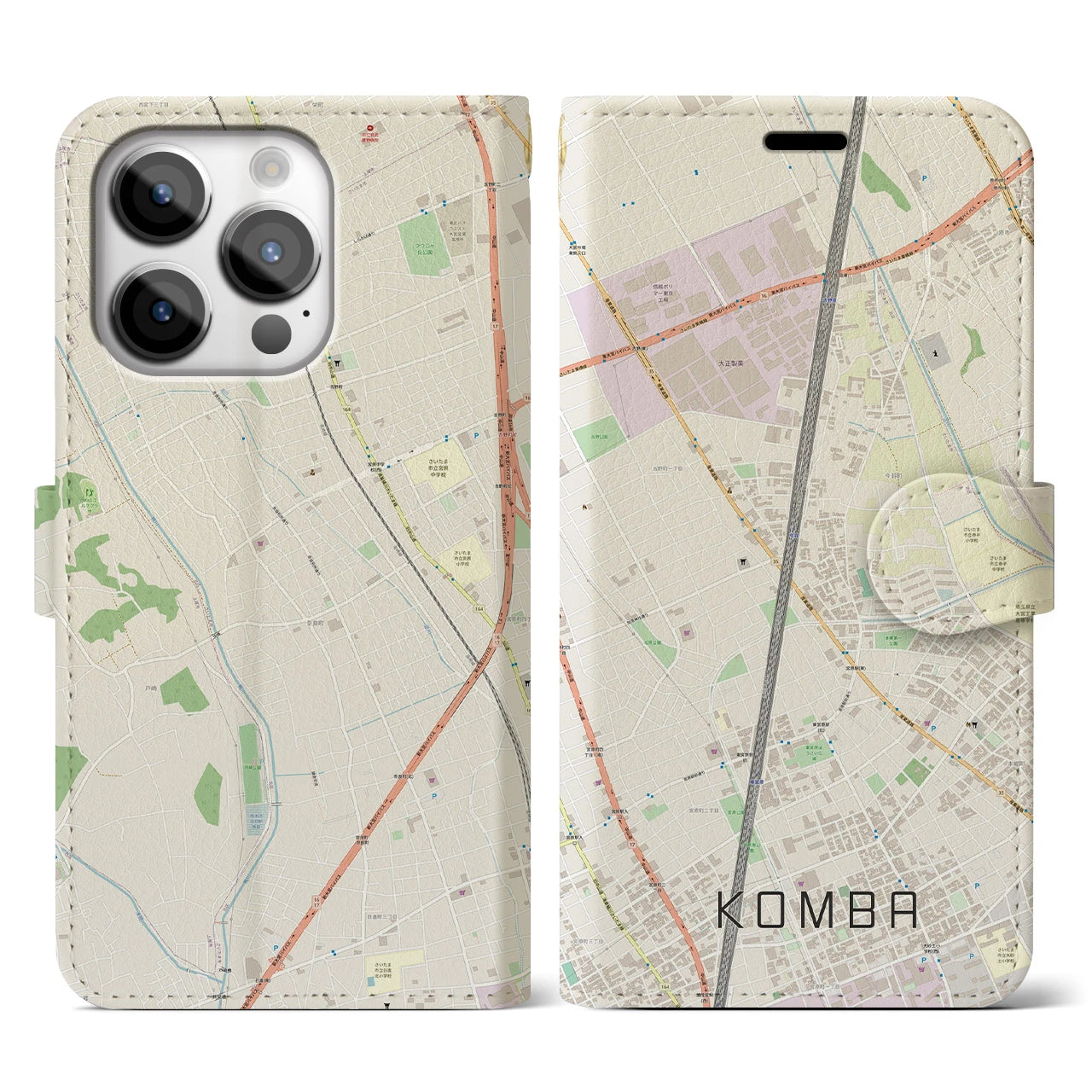 【今羽(埼玉県)】地図柄iPhoneケース(手帳タイプ)ナチュラル・iPhone 14 Pro 用