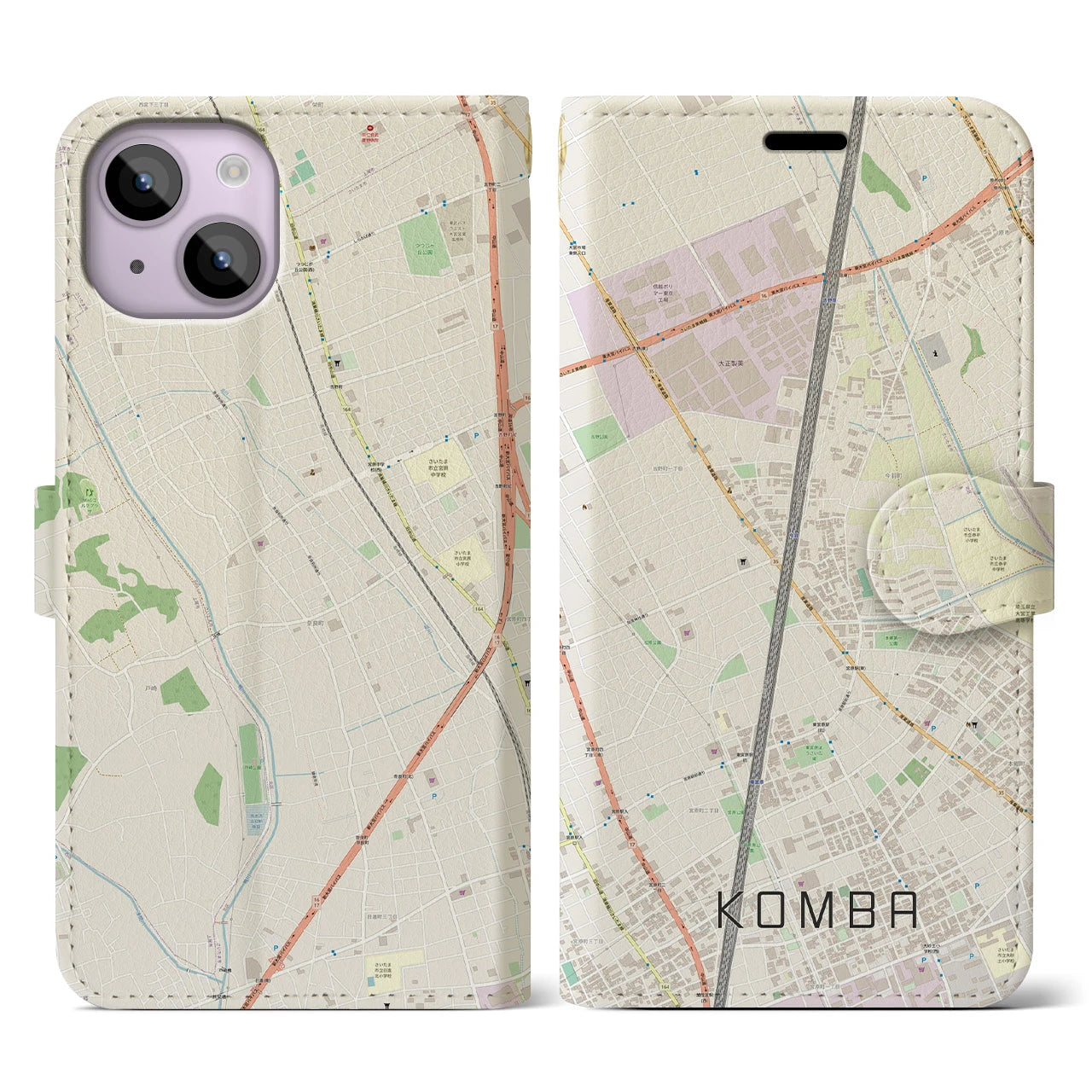 【今羽(埼玉県)】地図柄iPhoneケース(手帳タイプ)ナチュラル・iPhone 14 用