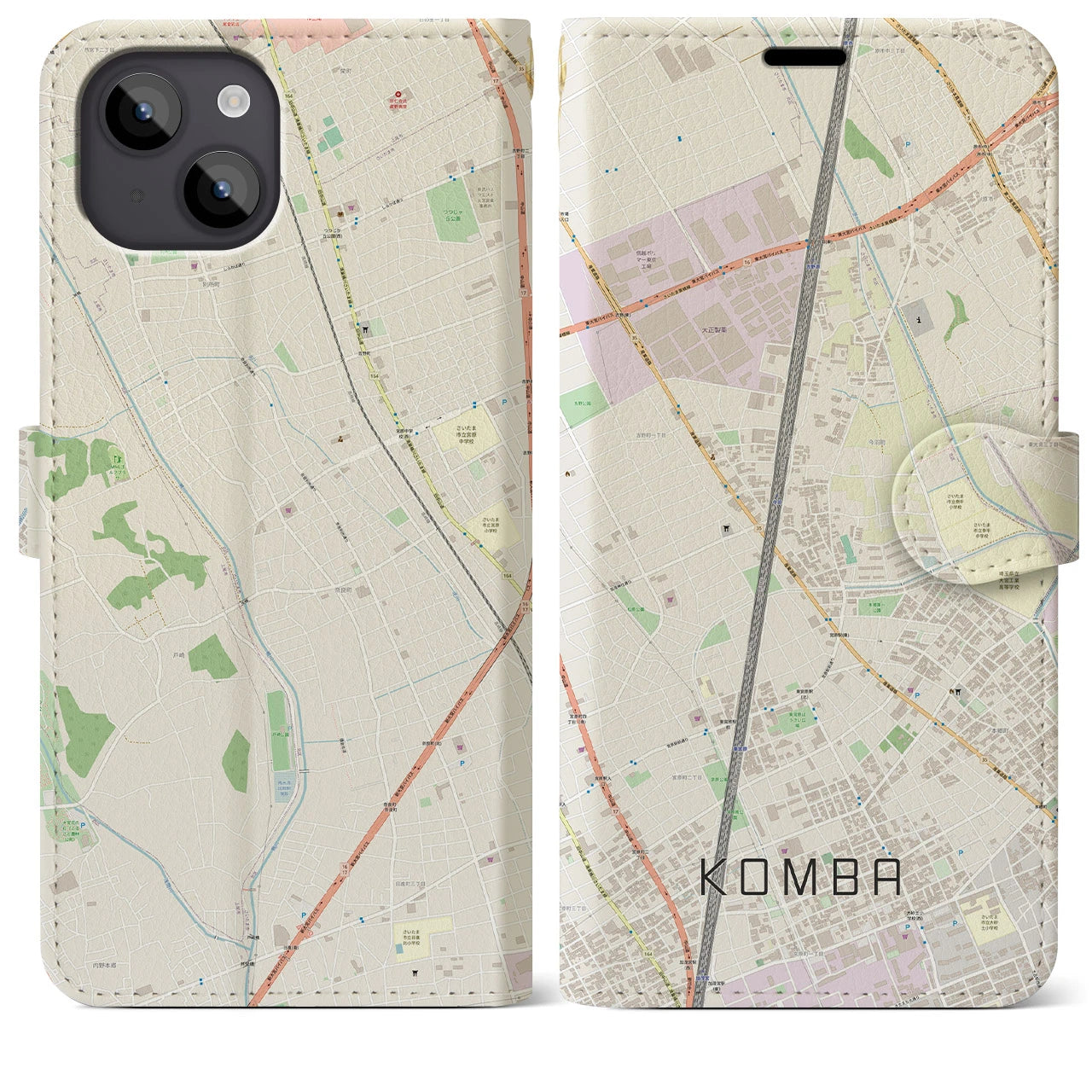 【今羽(埼玉県)】地図柄iPhoneケース(手帳タイプ)ナチュラル・iPhone 14 Plus 用