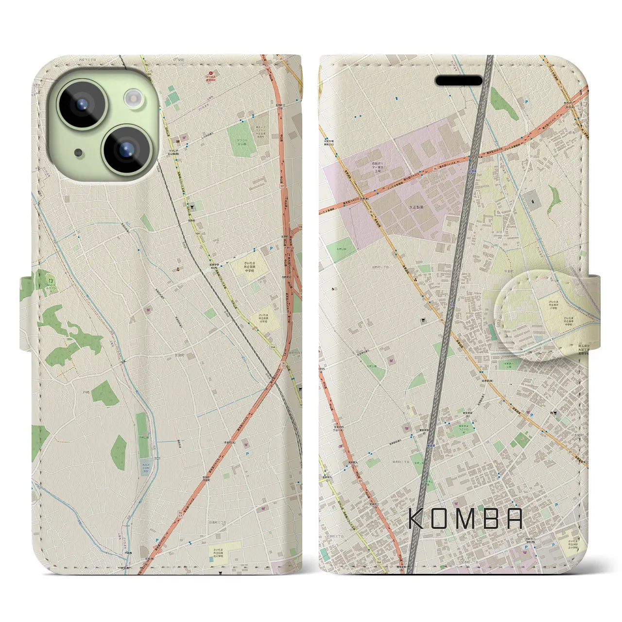 【今羽(埼玉県)】地図柄iPhoneケース(手帳タイプ)ナチュラル・iPhone 15 用