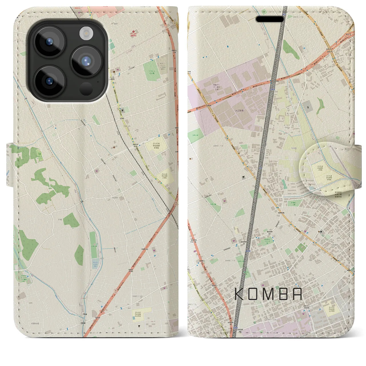 【今羽(埼玉県)】地図柄iPhoneケース(手帳タイプ)ナチュラル・iPhone 15 Pro Max 用