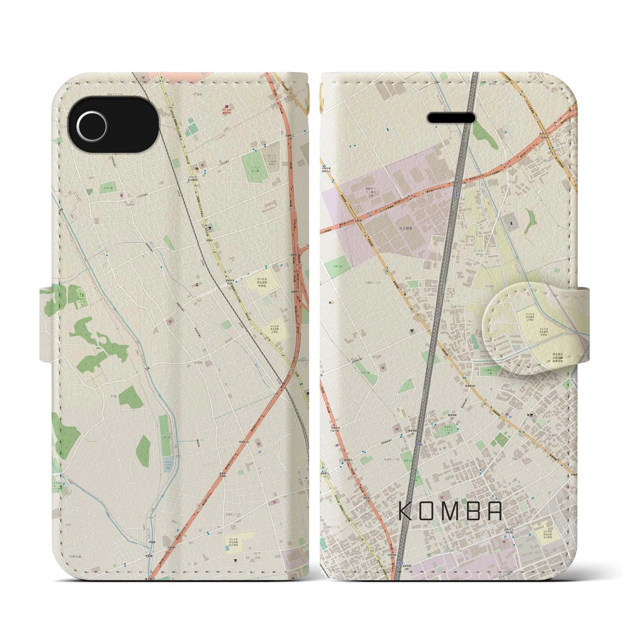 【今羽(埼玉県)】地図柄iPhoneケース(手帳タイプ)ナチュラル・iPhone SE(第3 / 第2世代) / 8 / 7 / 6s / 6 用