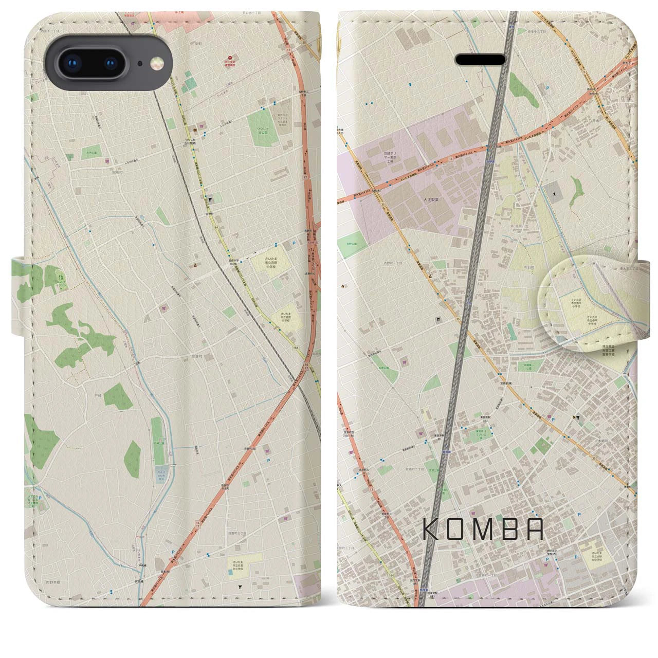 【今羽(埼玉県)】地図柄iPhoneケース(手帳タイプ)ナチュラル・iPhone 8Plus /7Plus / 6sPlus / 6Plus 用