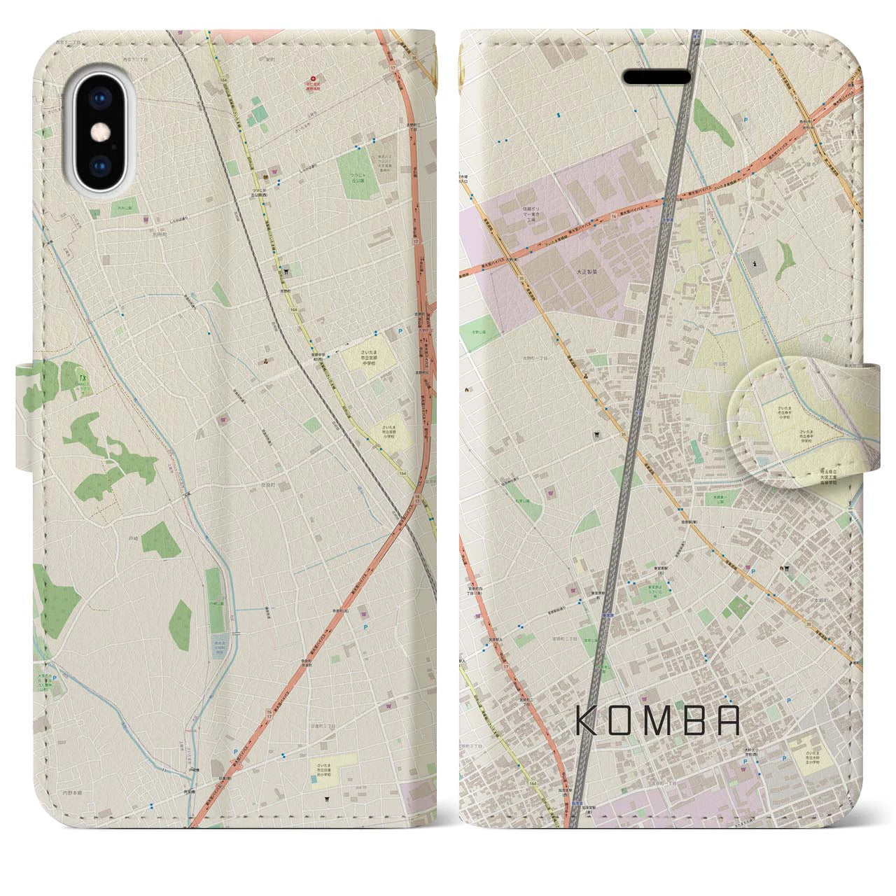 【今羽(埼玉県)】地図柄iPhoneケース(手帳タイプ)ナチュラル・iPhone XS Max 用