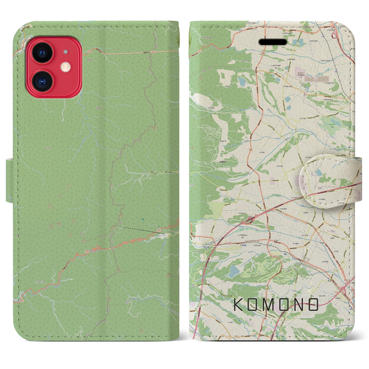【菰野(三重県)】地図柄iPhoneケース(手帳タイプ)ナチュラル・iPhone 11 用