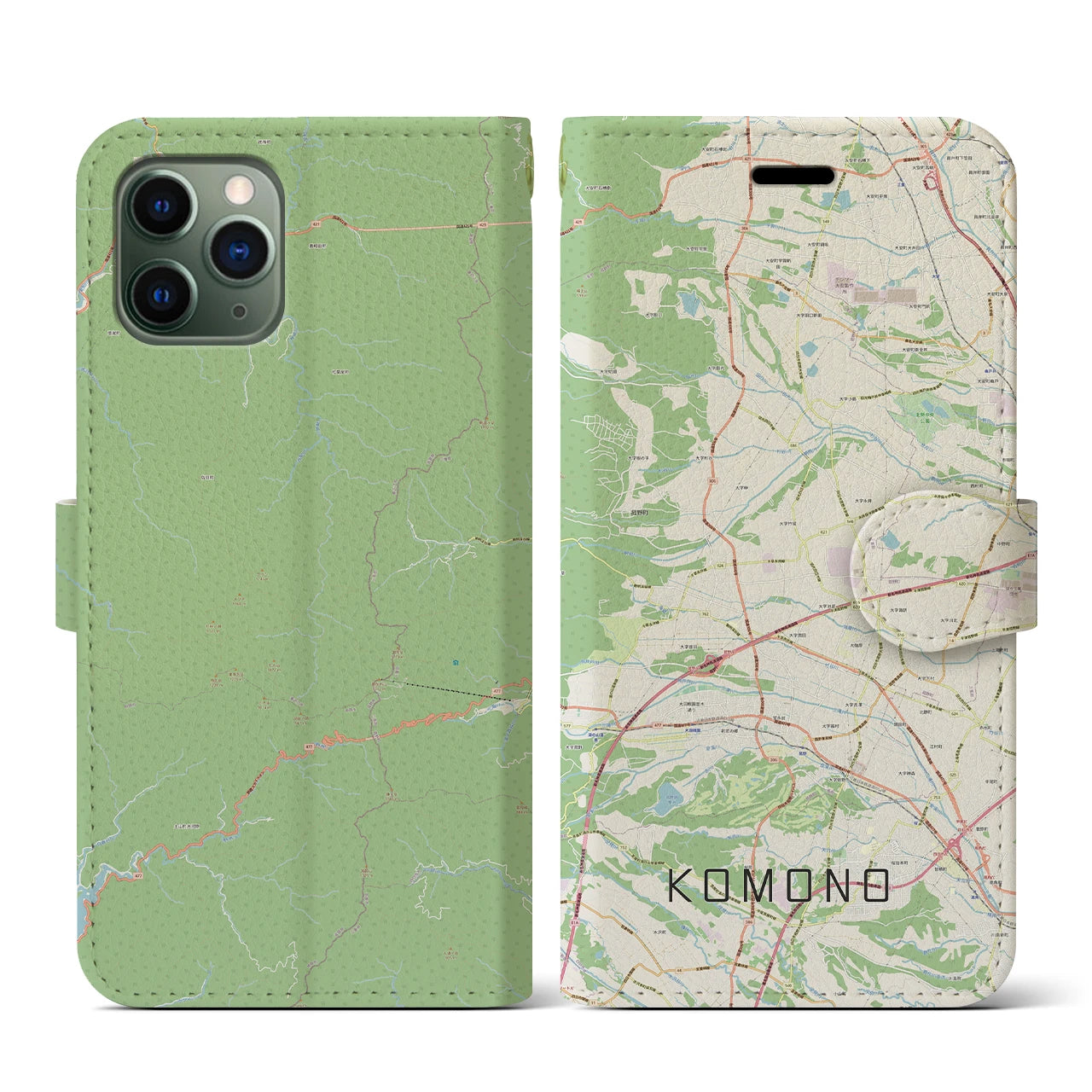 【菰野(三重県)】地図柄iPhoneケース(手帳タイプ)ナチュラル・iPhone 11 Pro 用