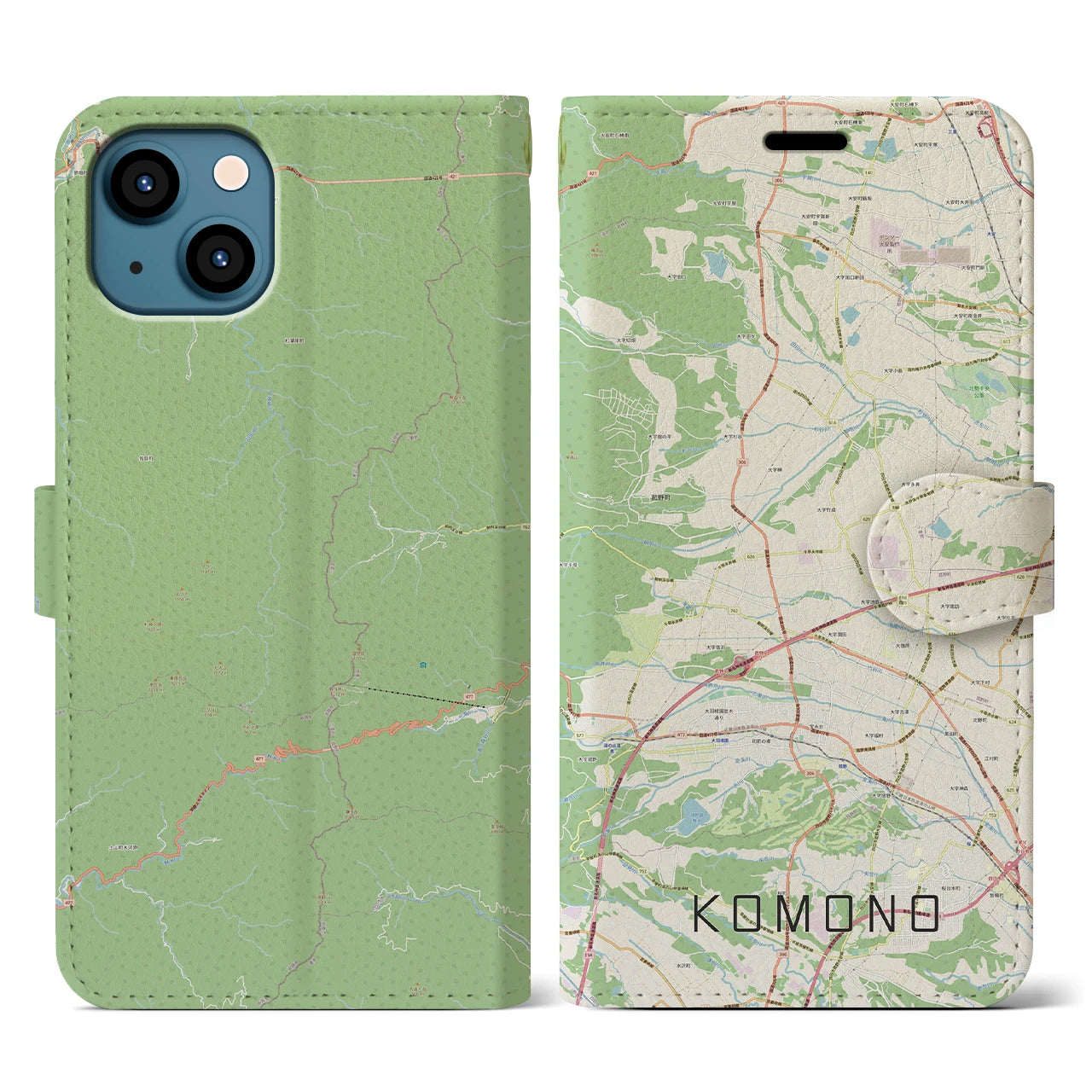 【菰野(三重県)】地図柄iPhoneケース(手帳タイプ)ナチュラル・iPhone 13 用