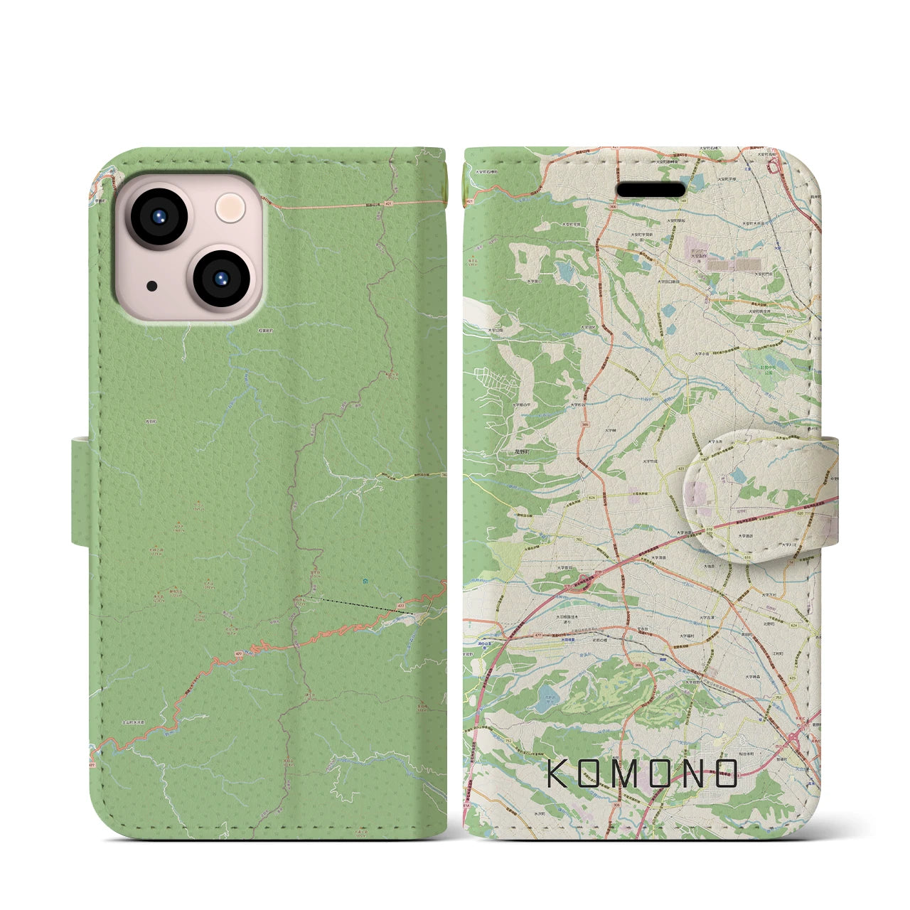 【菰野(三重県)】地図柄iPhoneケース(手帳タイプ)ナチュラル・iPhone 13 mini 用