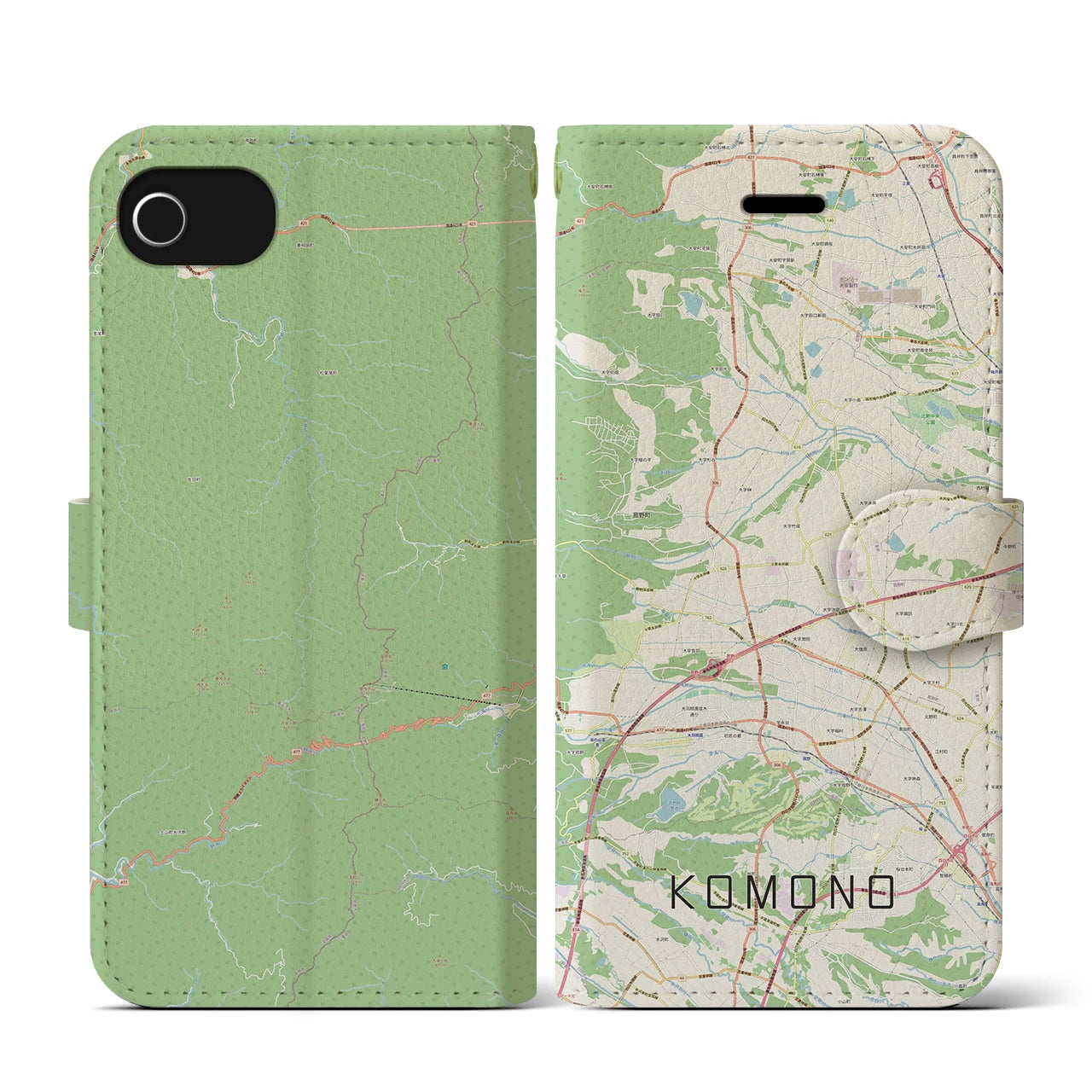 【菰野(三重県)】地図柄iPhoneケース(手帳タイプ)ナチュラル・iPhone SE(第3 / 第2世代) / 8 / 7 / 6s / 6 用