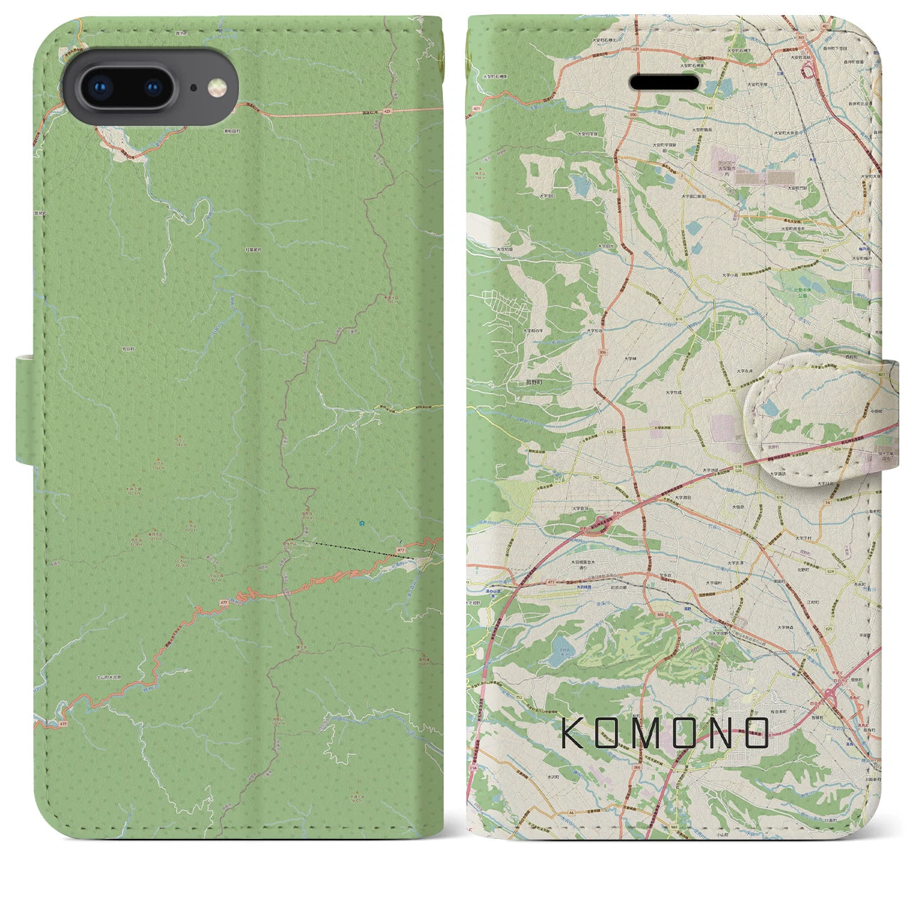 【菰野(三重県)】地図柄iPhoneケース(手帳タイプ)ナチュラル・iPhone 8Plus /7Plus / 6sPlus / 6Plus 用