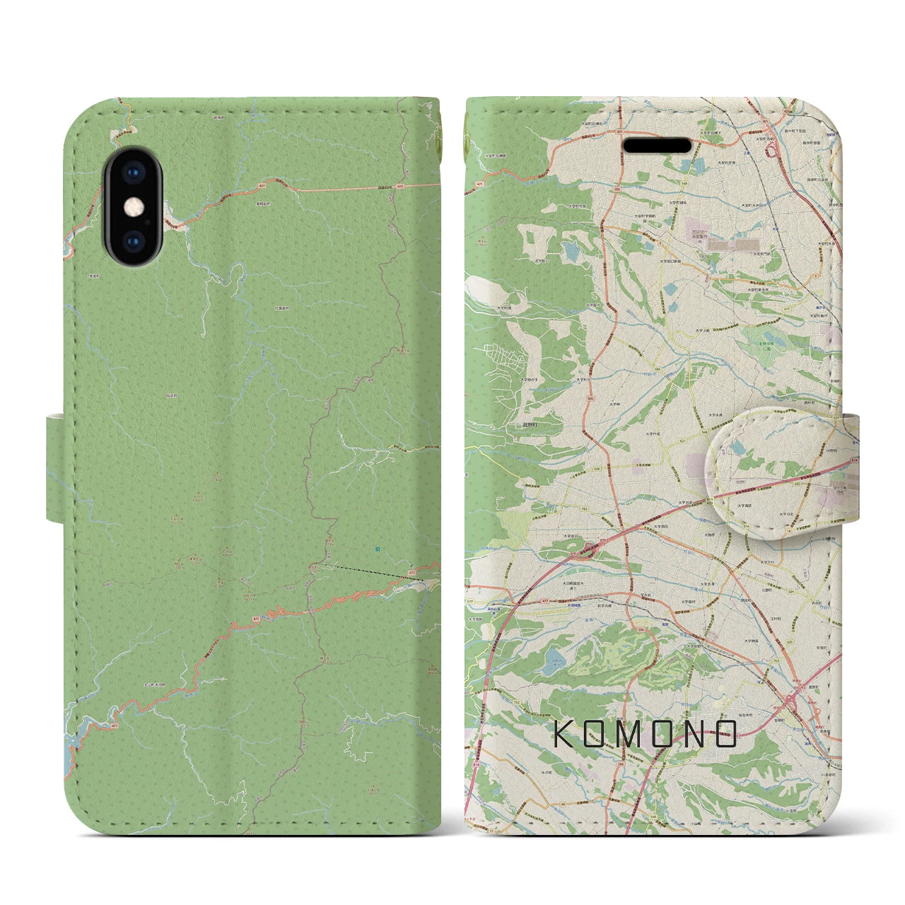 【菰野(三重県)】地図柄iPhoneケース(手帳タイプ)ナチュラル・iPhone XS / X 用