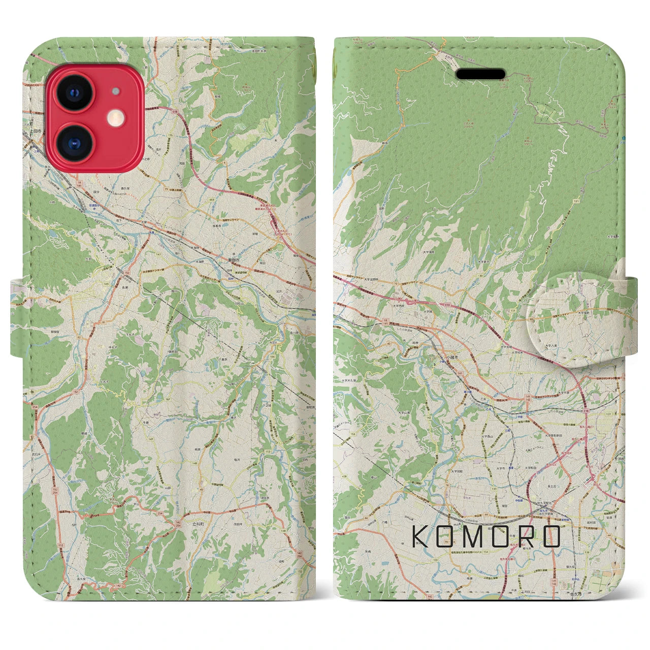 【小諸(長野県)】地図柄iPhoneケース(手帳タイプ)ナチュラル・iPhone 11 用